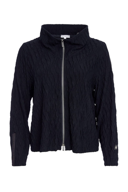 Naya Embossed knit high neck jacket with zip detail. black  Naw25229