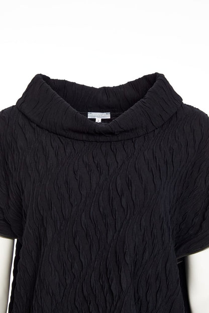 Naya Embossed knit top with collar and zip detail on side seam in Black  Naw25232