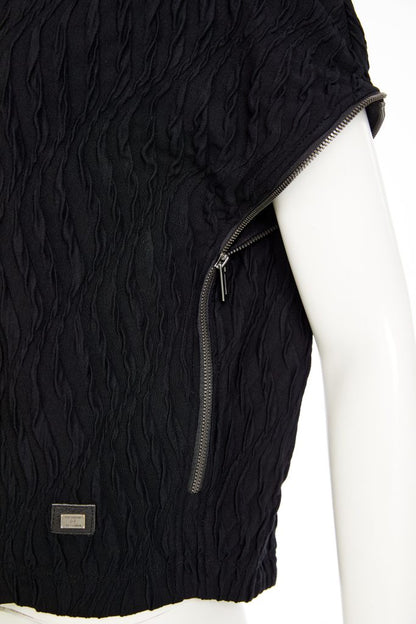 Naya Embossed knit top with collar and zip detail on side seam in Black  Naw25232