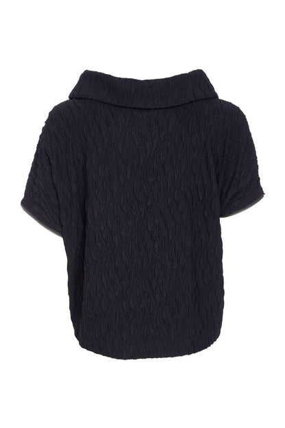 Naya Embossed knit top with collar and zip detail on side seam in Black  Naw25232