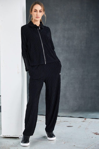 Naya Embossed knit high neck jacket with zip detail. black  Naw25229