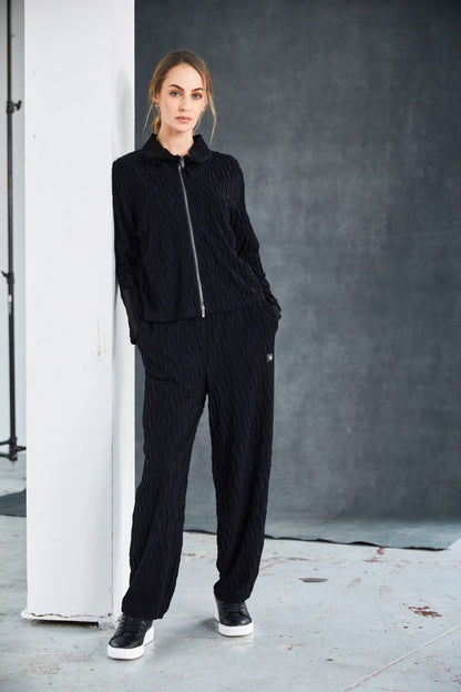 Naya Embossed knit high neck jacket with zip detail. black  Naw25229