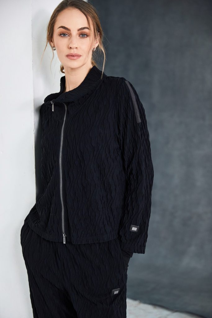 Naya Embossed knit high neck jacket with zip detail. black  Naw25229