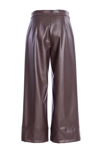 Naya Wide leg Leatherette trousers with deep hem  in Cocoa    Naw25260 Cocoa