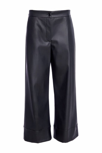 Naya Wide leg leatherette trousers with deep hem in Black Naw25260