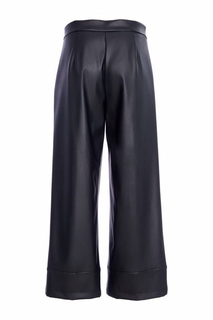 Naya Wide leg leatherette trousers with deep hem in Black Naw25260