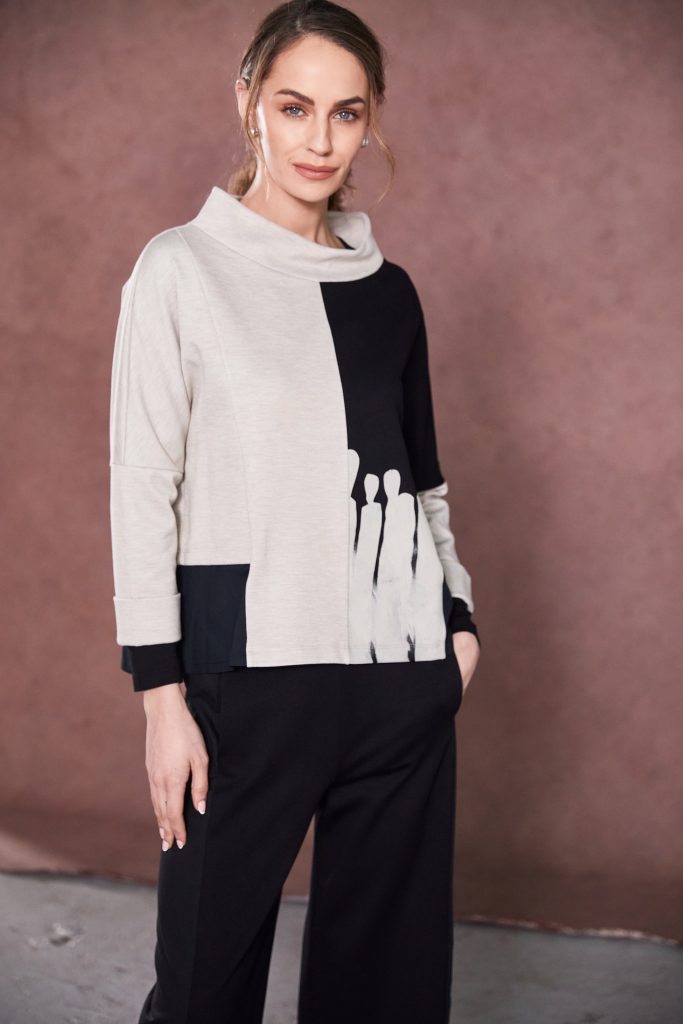 Naya Two tone funnel neck top with placement print at front  Naw25262