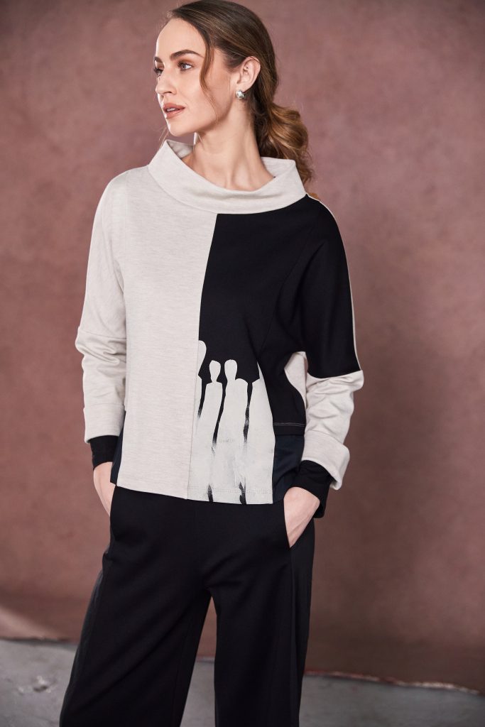 Naya Two tone funnel neck top with placement print at front  Naw25262
