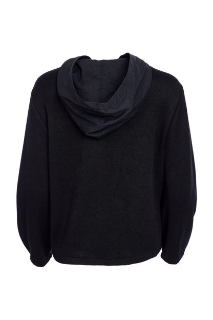 Naya placement print sweater with travel fabric hood Naw25270