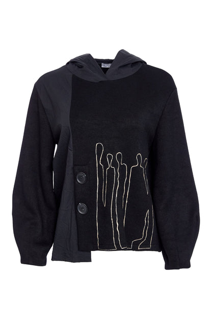 Naya placement print sweater with travel fabric hood Naw25270