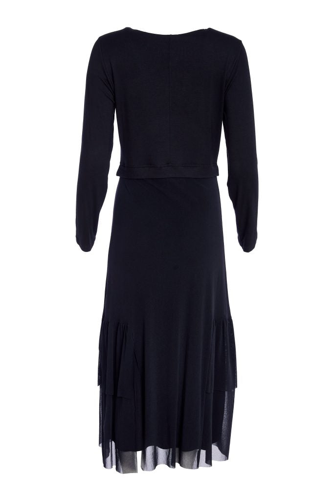 Naya Round neck dress with mesh skirt and frill hem panel  Naw25277