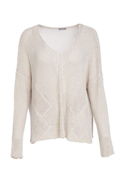 Naya loose weave V Neck Knit in Almond Naw25327