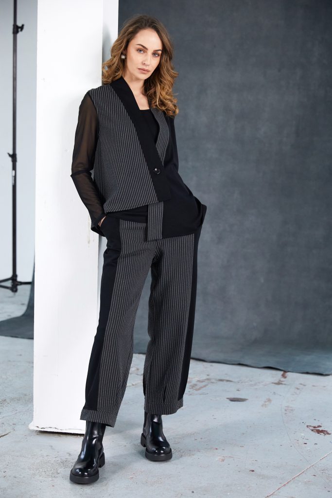 Naya Stripped angled waistcoat with contrast panels and button closing Naw25328