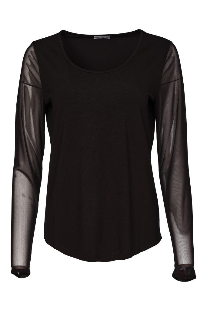 Naya Jersey Round Neck Top With Mesh Sleeve Naw26106