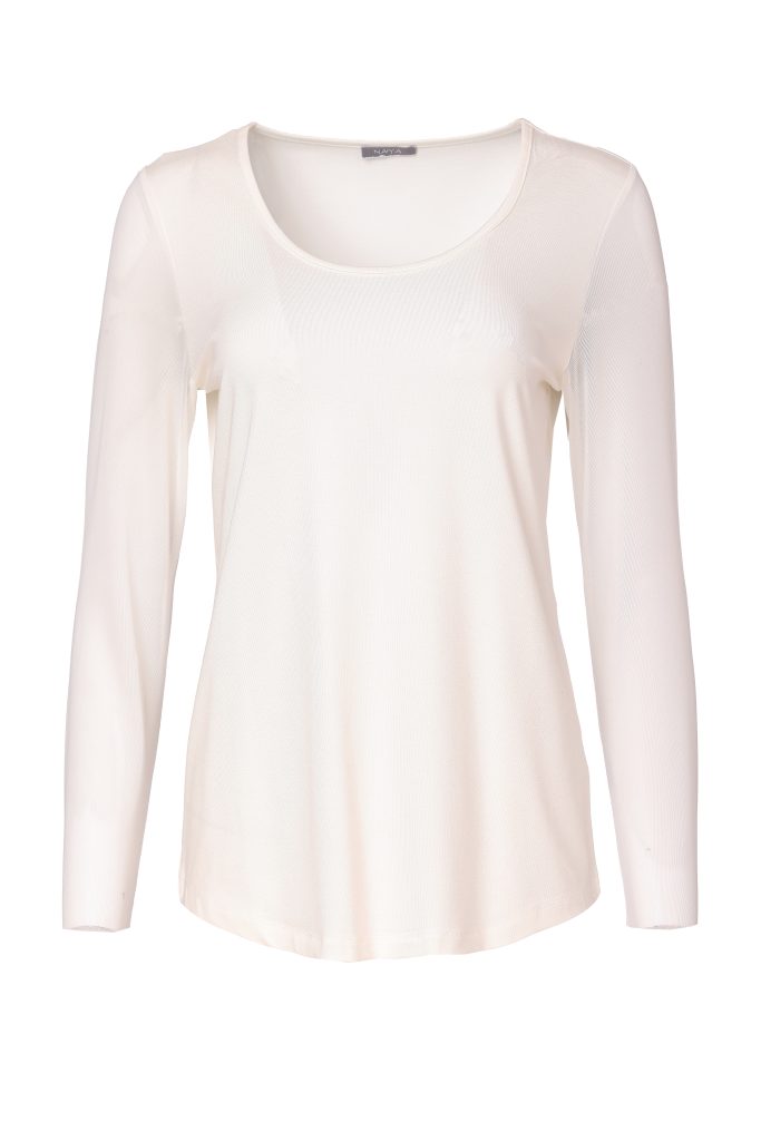 Naya Jersey Round Neck Top With Mesh Sleeve Naw26106