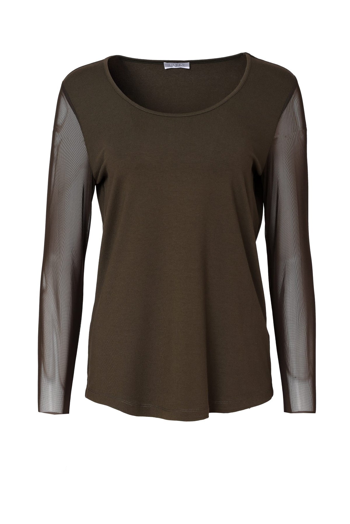Naya Jersey Round Neck Top With Mesh Sleeve Naw26106