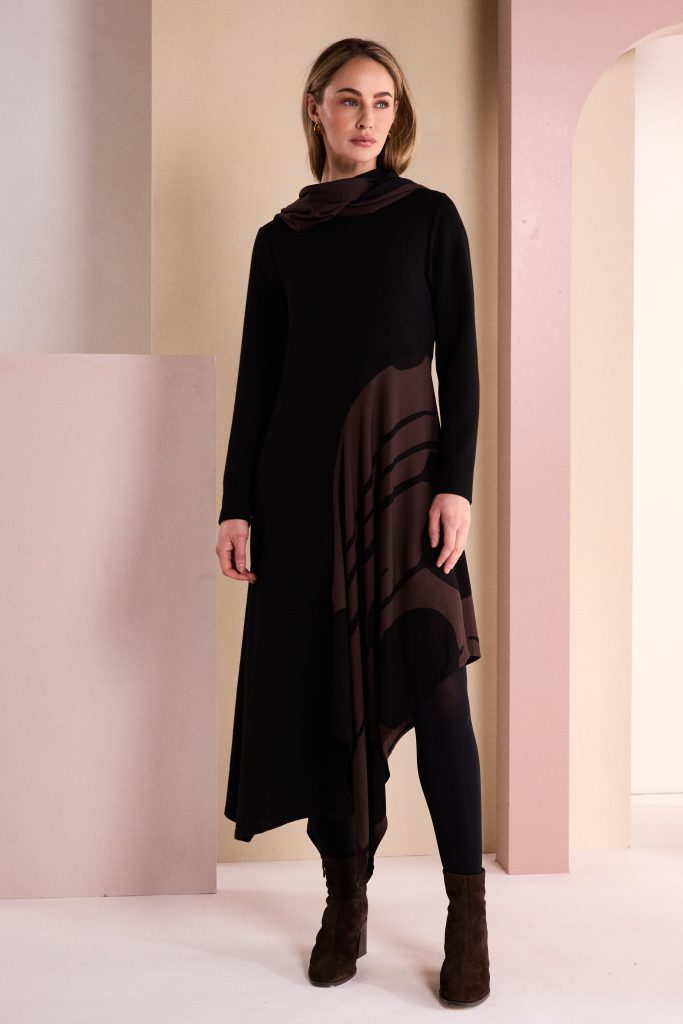 Naya Round Neck Dress With Curved Print PanelNaw26218