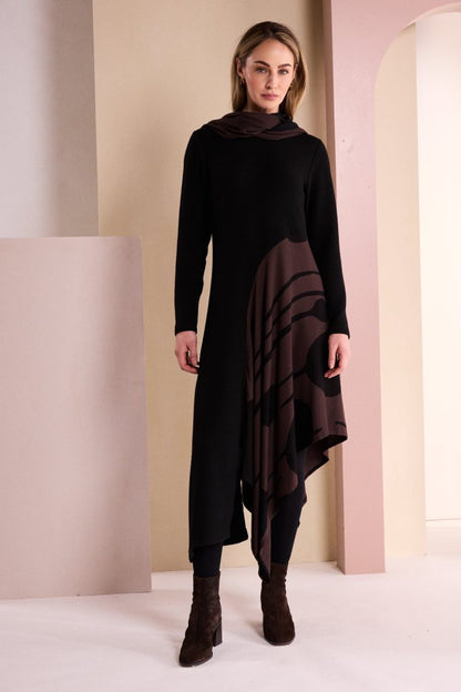 Naya Round Neck Dress With Curved Print PanelNaw26218
