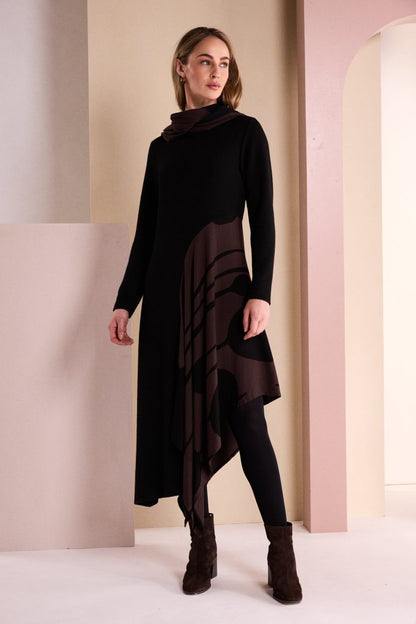 Naya Round Neck Dress With Curved Print PanelNaw26218