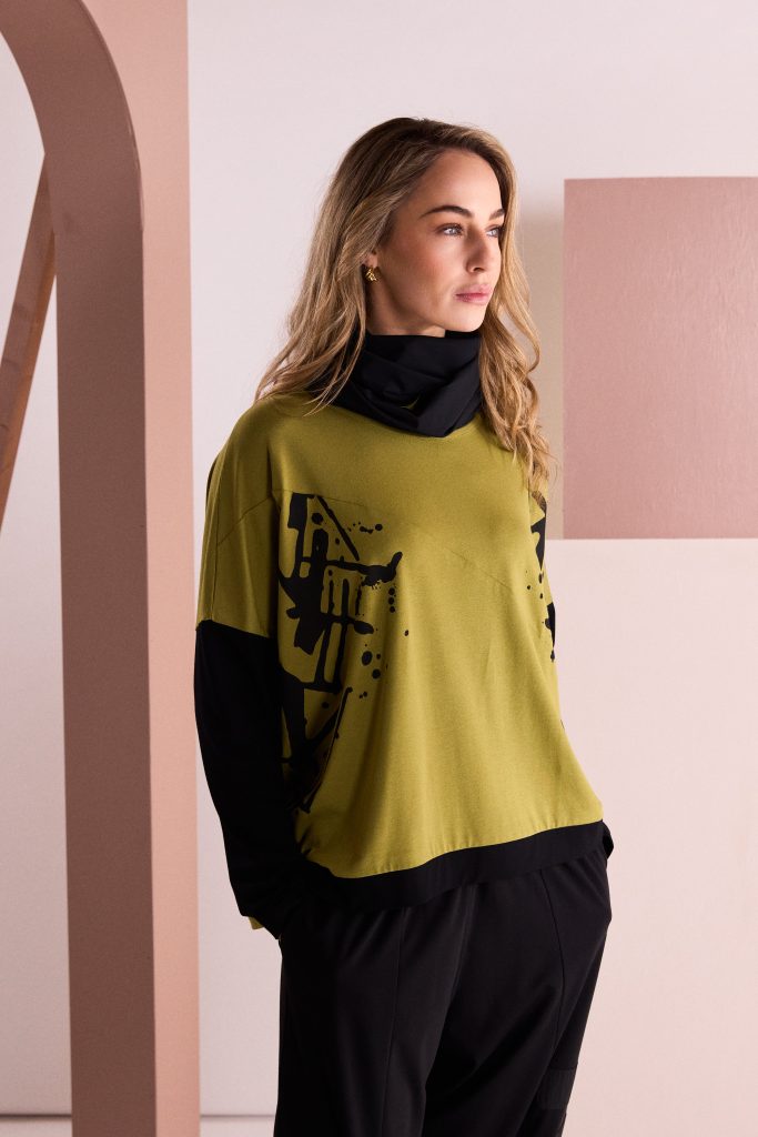 Naya Long Sleeve Placement Print Top in Avocado or Tigerlilly Naw26140