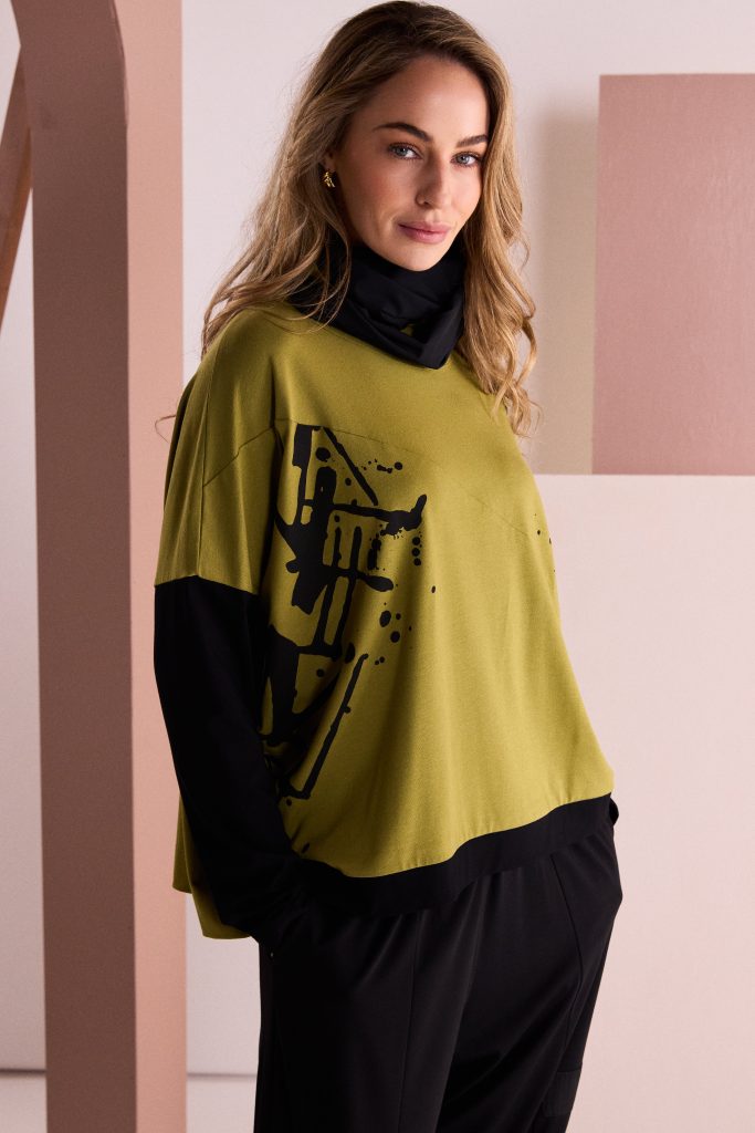 Naya Long Sleeve Placement Print Top in Avocado or Tigerlilly Naw26140