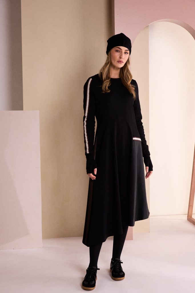 Naya High Neck Dress With Print Pocket And Metallic Trim Naw26314