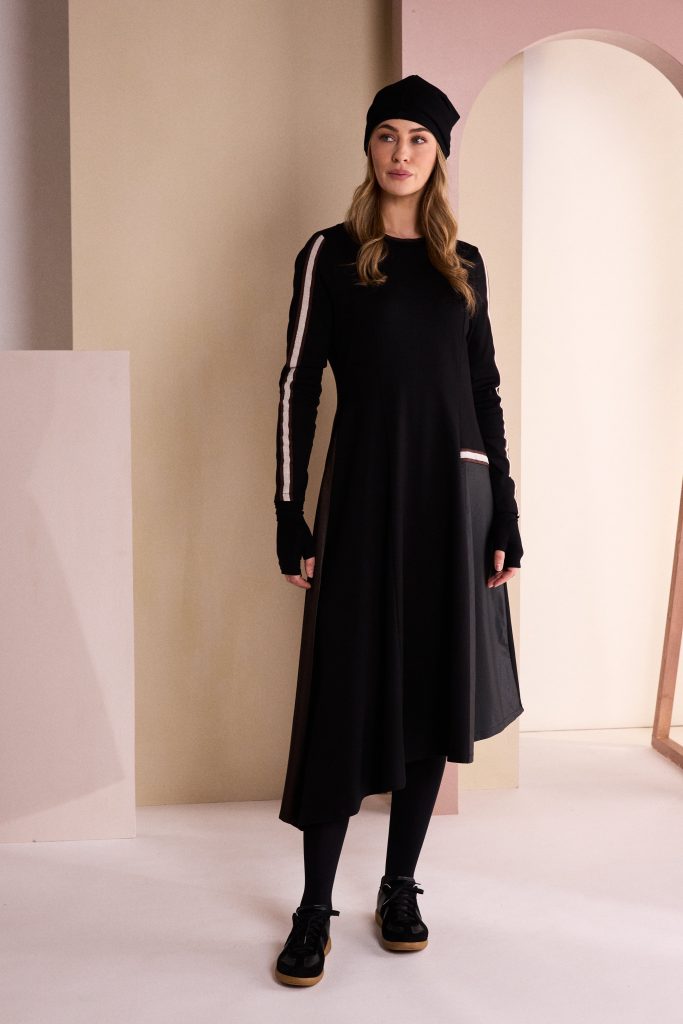Naya High Neck Dress With Print Pocket And Metallic Trim Naw26314