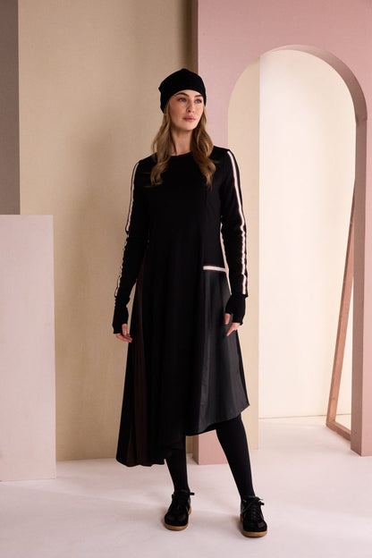 Naya High Neck Dress With Print Pocket And Metallic Trim Naw26314