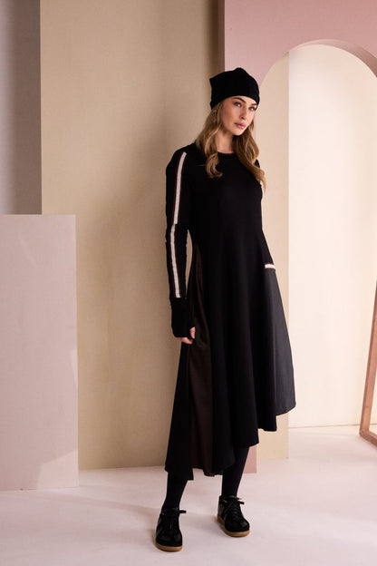 Naya High Neck Dress With Print Pocket And Metallic Trim Naw26314