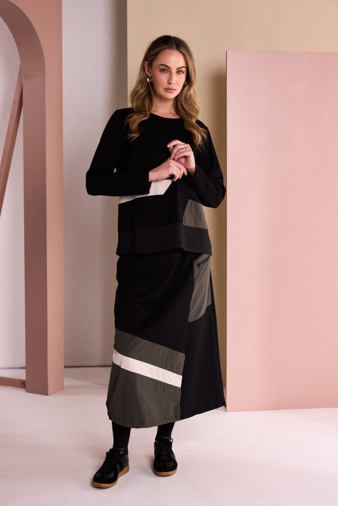 Naya Drawstring Hem Skirt With Colour Angled Panels At Hemline Naw26172