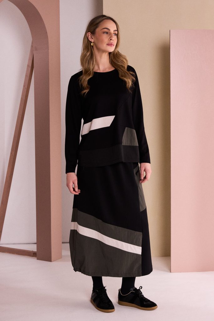 Naya Round Neck Jersey Top with colour insert bands Naw26152