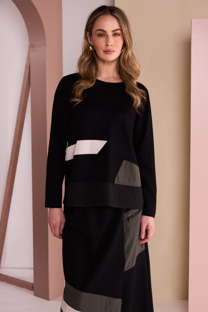 Naya Round Neck Jersey Top with colour insert bands Naw26152
