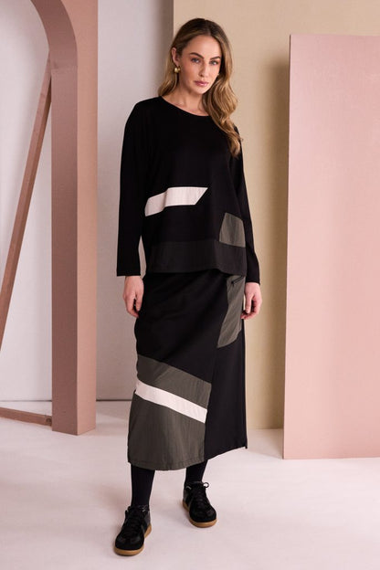 Naya Round Neck Jersey Top with colour insert bands Naw26152