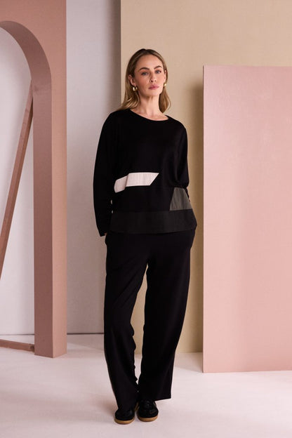 Naya Round Neck Jersey Top with colour insert bands Naw26152