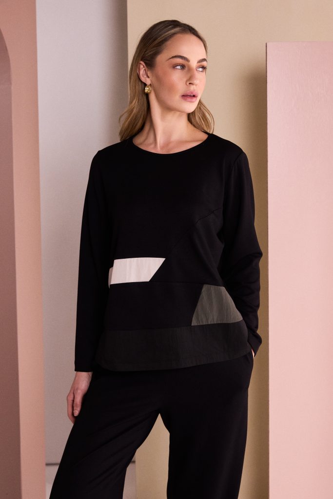 Naya Round Neck Jersey Top with colour insert bands Naw26152