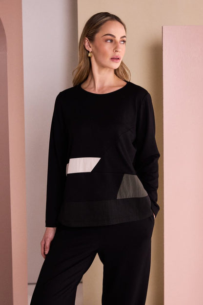 Naya Round Neck Jersey Top with colour insert bands Naw26152