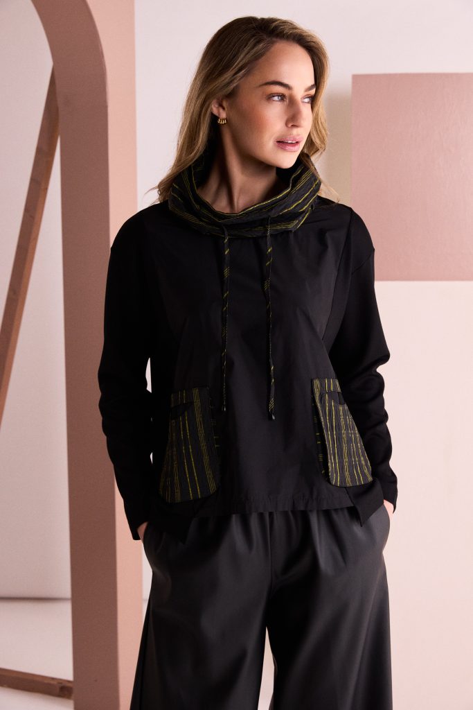 Naya Top With Stripe Drawstring Neck And Pocket Detail Naw26153