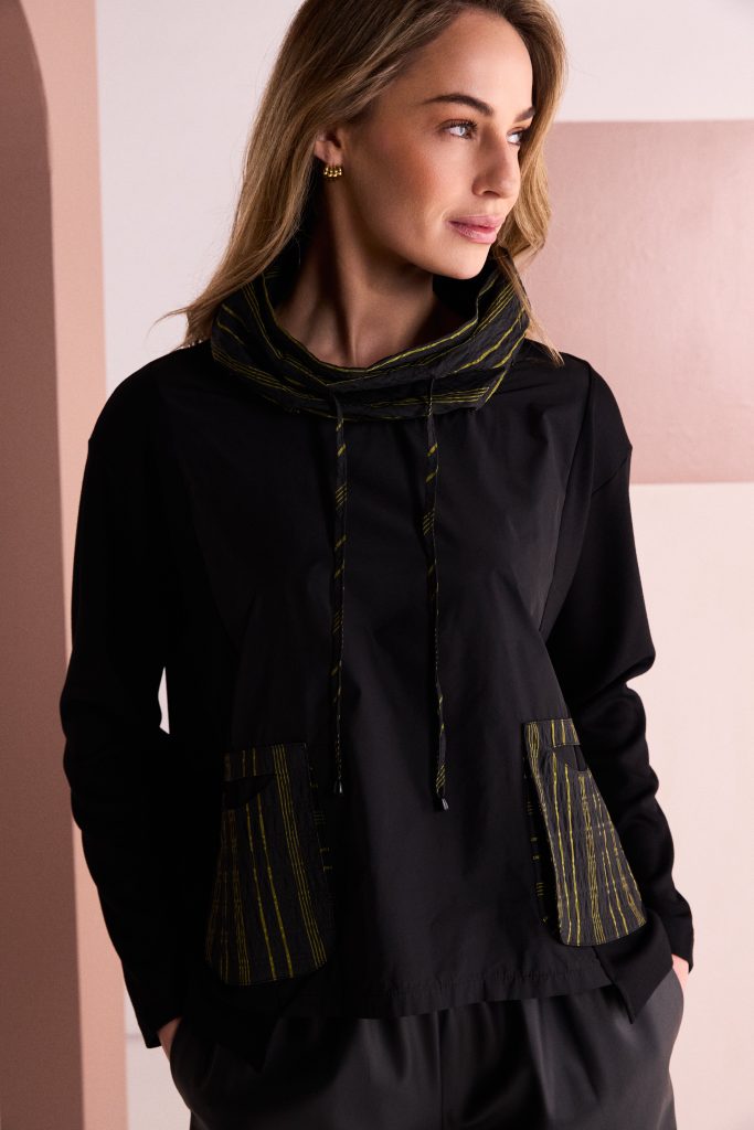 Naya Top With Stripe Drawstring Neck And Pocket Detail Naw26153