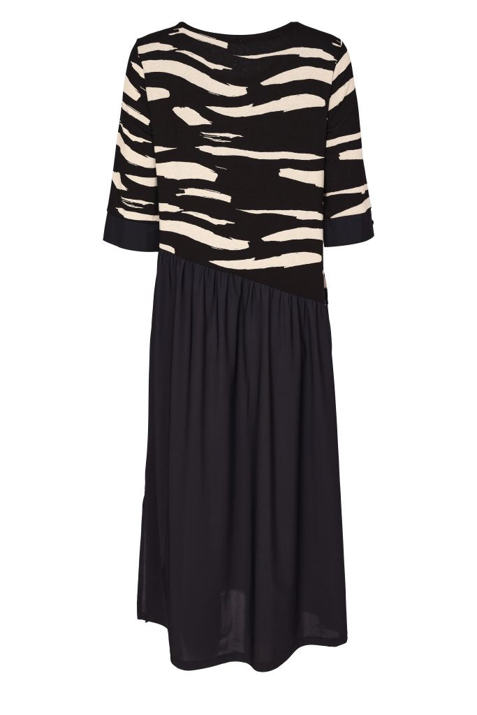 Naya Round Neck Contrast Print Dress | Printed Bodice &amp; Travel Fabric Skirt Naw26155