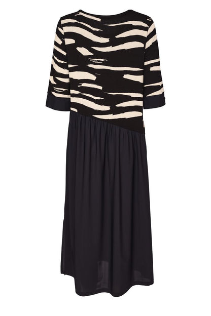 Naya Round Neck Contrast Print Dress | Printed Bodice &amp; Travel Fabric Skirt Naw26155
