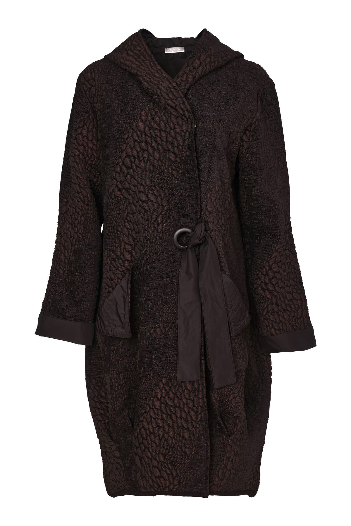 Naya Jacquard Section Coat With Ring Tie Detail At Front Naw26161