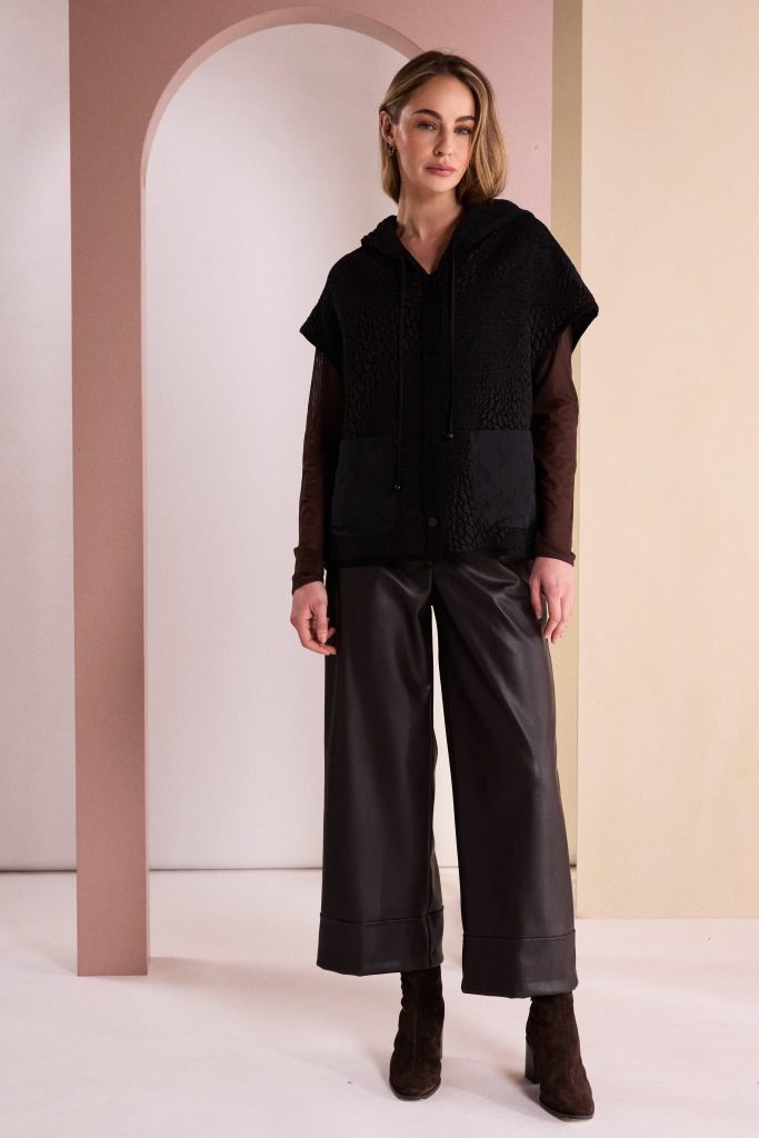 Naya Wide Leg Leatherette Trouser With Hem Panel Naw26296