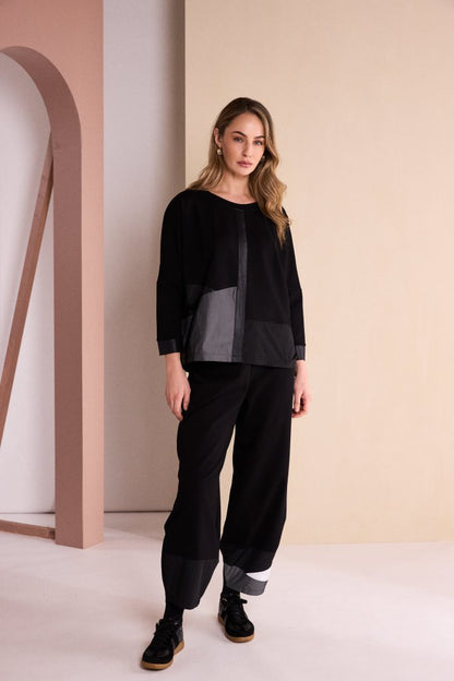 Naya Round neck top with Contrast metallic panels Naw26171