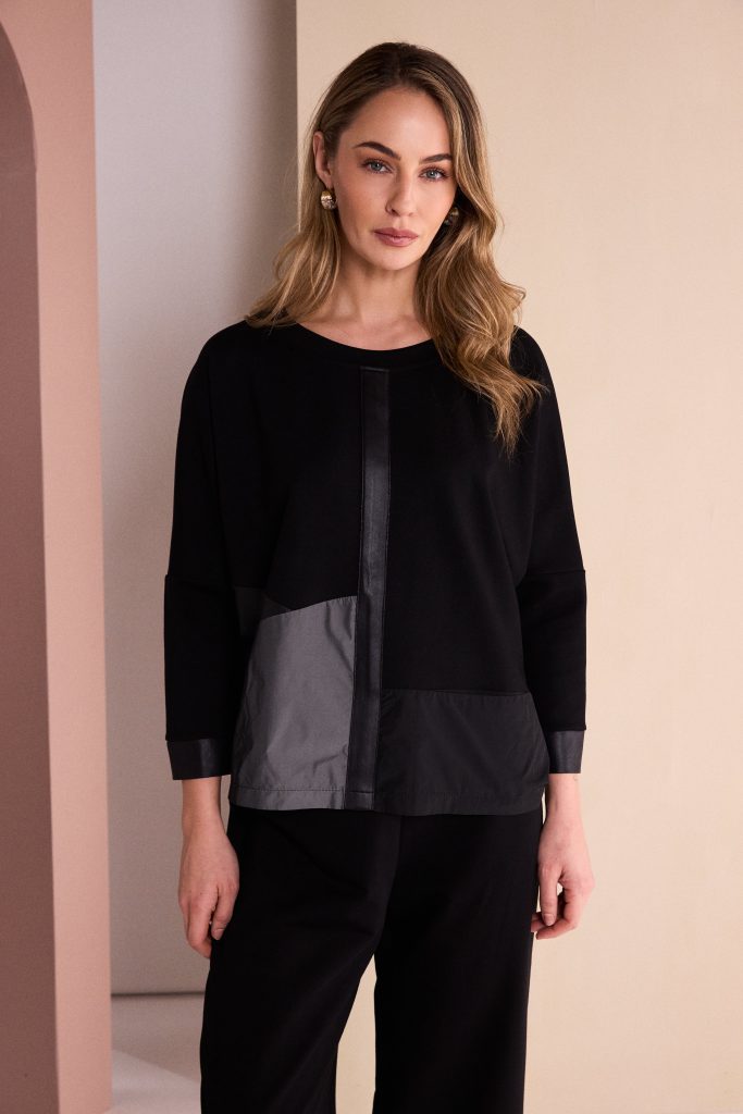Naya Round neck top with Contrast metallic panels Naw26171