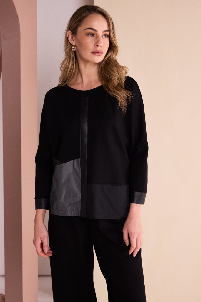 Naya Round neck top with Contrast metallic panels Naw26171