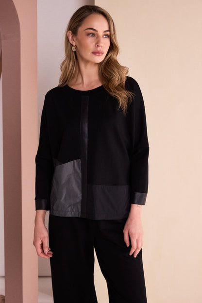 Naya Round neck top with Contrast metallic panels Naw26171