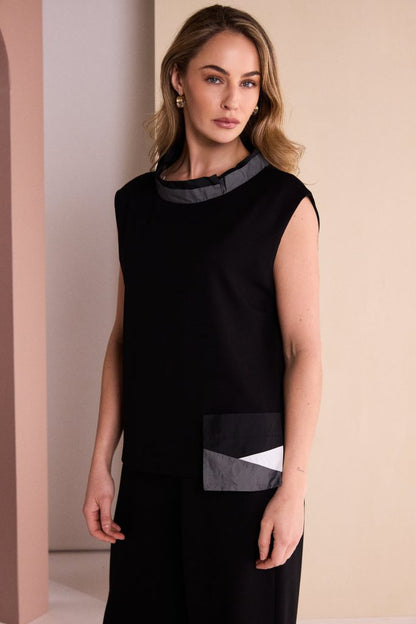Naya High Neck Top With Colour Contrast Metallic Pocket And Neck detail Naw26174