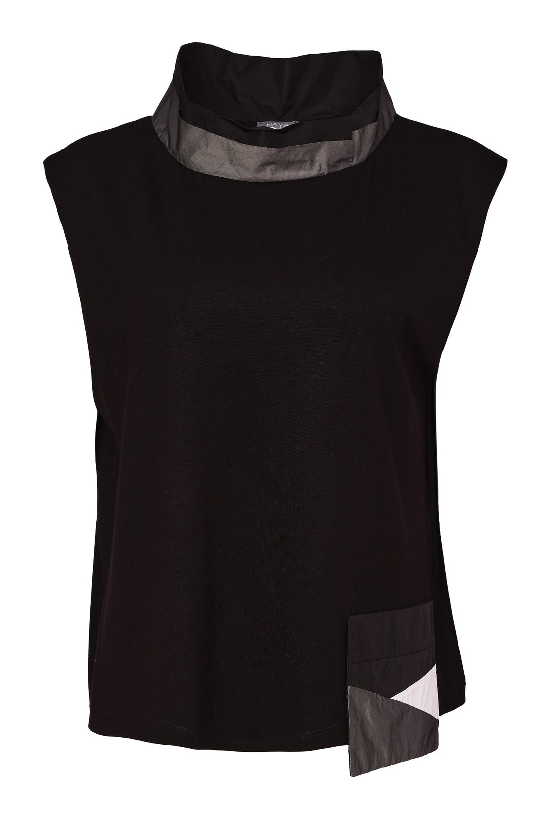 Naya High Neck Top With Colour Contrast Metallic Pocket And Neck detail Naw26174