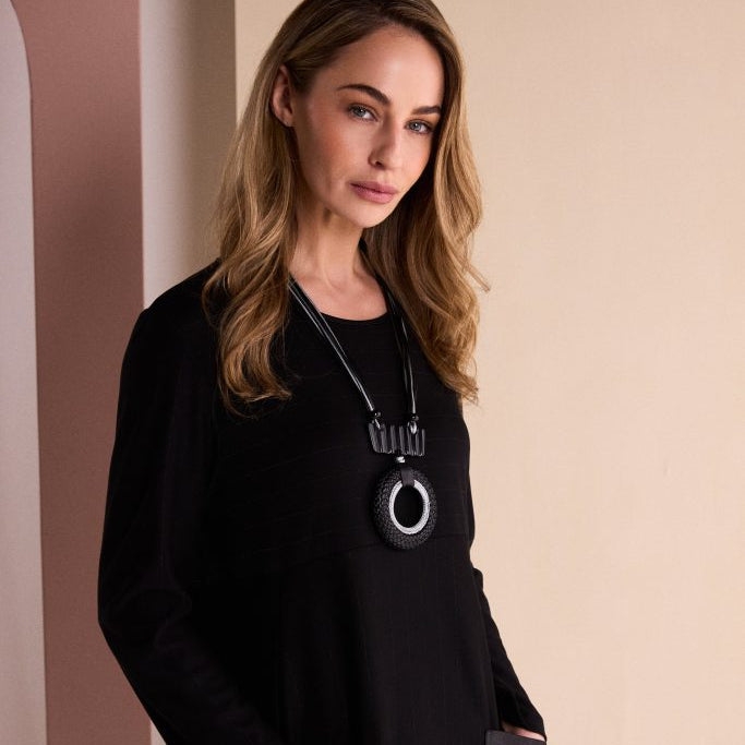 Naya Leather Look Circle Necklace With Bar Trim Naw26349