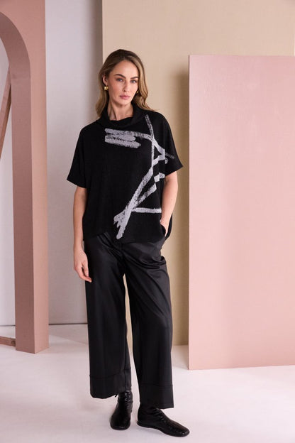 Naya Wide Leg Leatherette Trouser With Hem Panel Naw26296